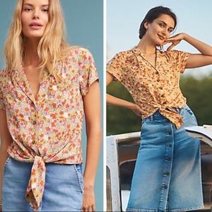Anthropologie Maeve bateau citrus print top